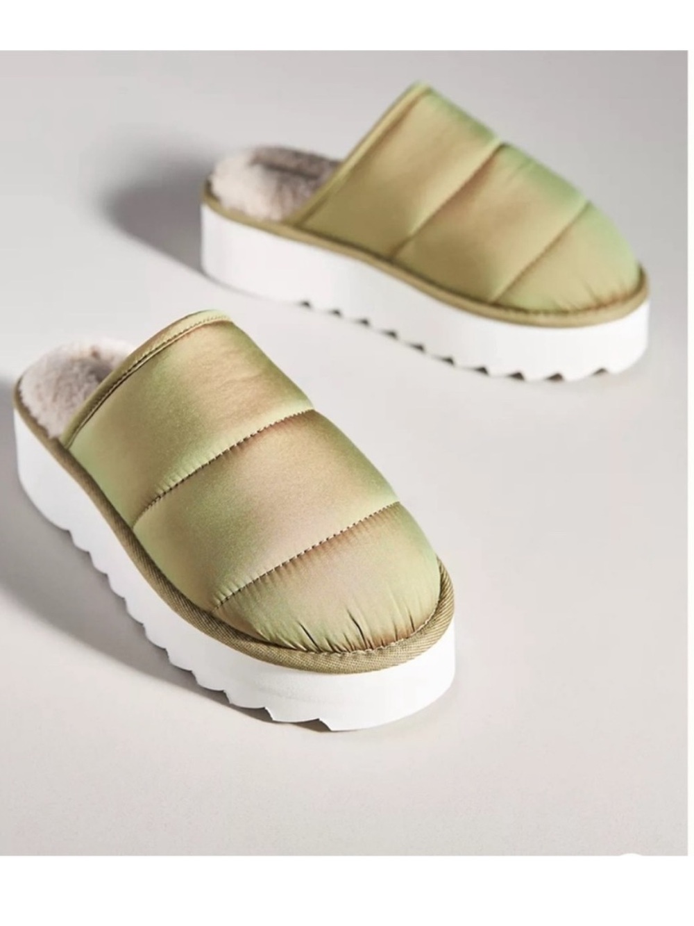 Maeve Anthropologie Puffy Platform Slippers 6/7 Sz S Green